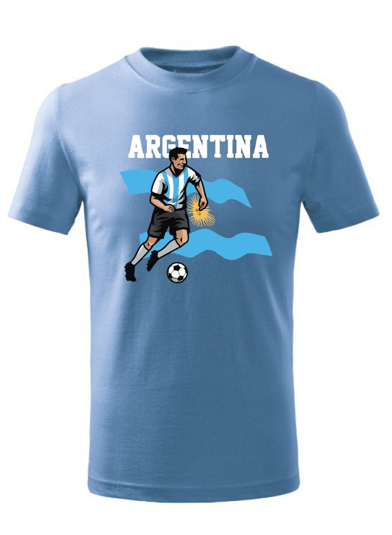 Argentina Football Team World Fans printed T shirts Supporting The Team Football Team Jersey T shirts For Men | Women | Kids to win the cup (Blue)  - Image 1
