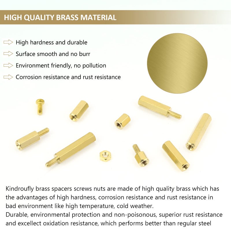 Kindroufly 240 Pieces M2.5 Male Female Hex Brass Standoffs Spacers Screws Nuts Kit, Kindroufly Brass Standoffs Assortment Kit for PCB Motherboard - Image 2