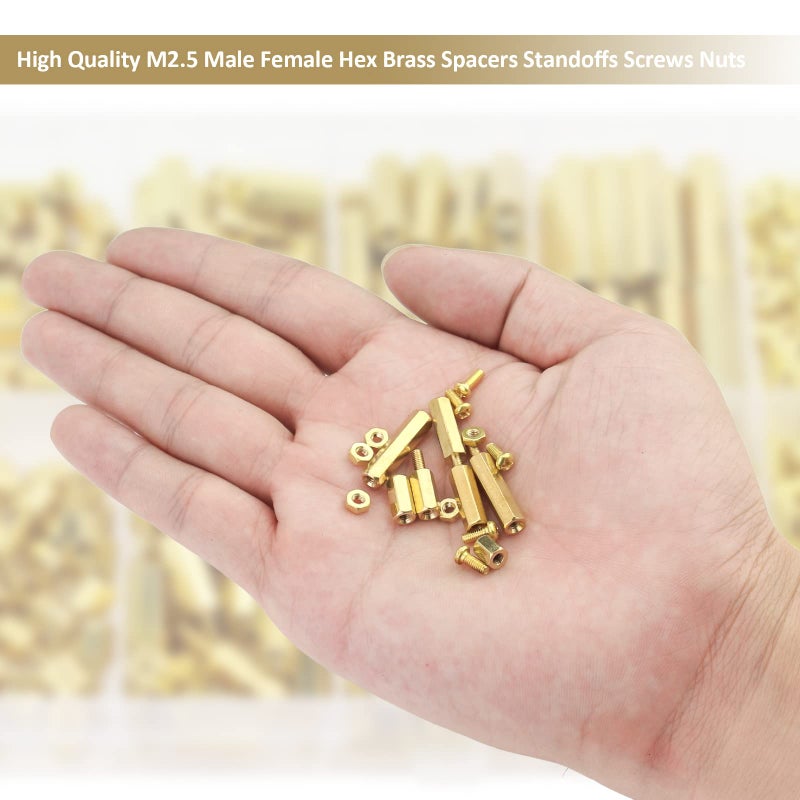 Kindroufly 240 Pieces M2.5 Male Female Hex Brass Standoffs Spacers Screws Nuts Kit, Kindroufly Brass Standoffs Assortment Kit for PCB Motherboard - Image 5