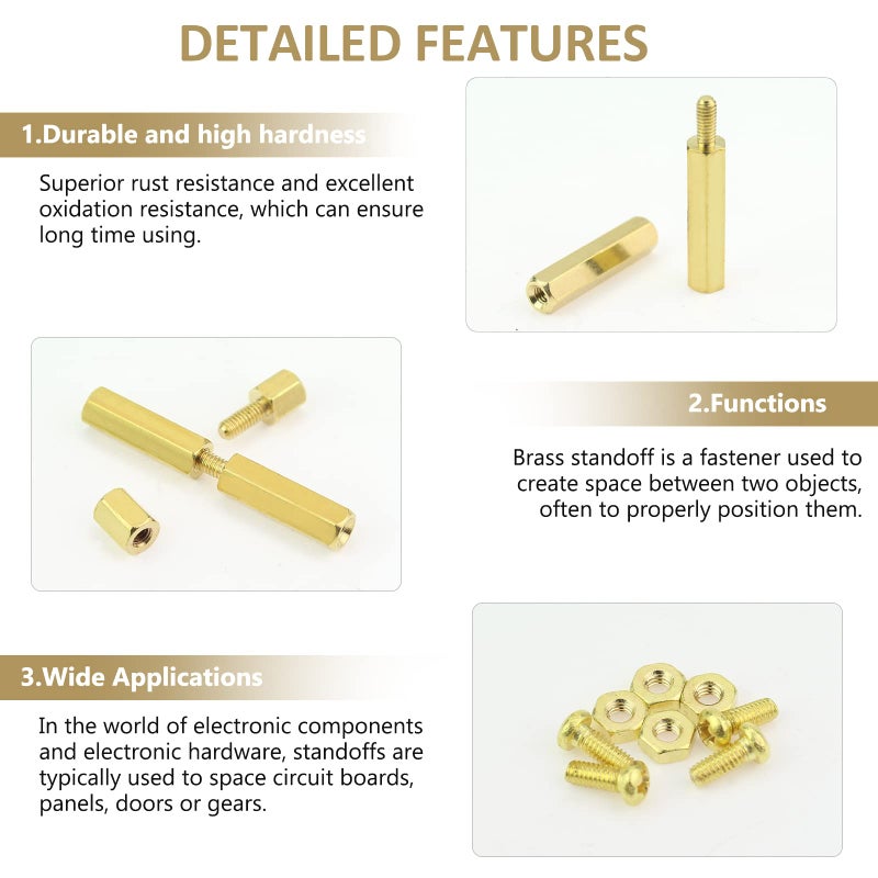 Kindroufly 240 Pieces M2.5 Male Female Hex Brass Standoffs Spacers Screws Nuts Kit, Kindroufly Brass Standoffs Assortment Kit for PCB Motherboard - Image 4