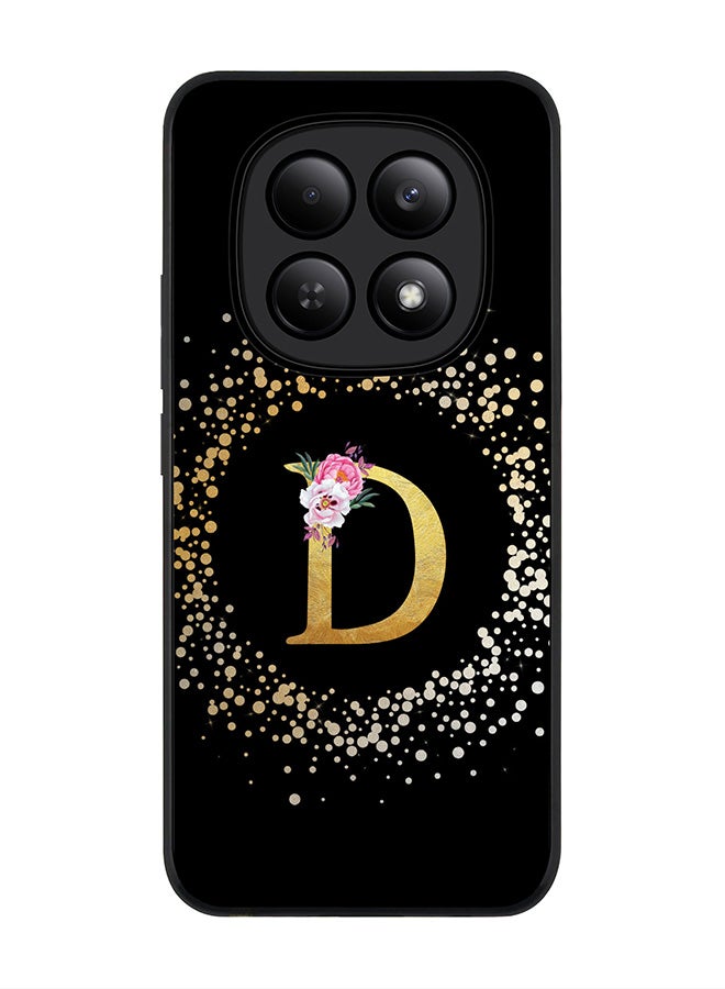 For Xiaomi Redmi Note 15 4G Case,Slim fit Camera Protection, Shockproof Thin Phone cover  - Custom Monogram Floral - D ( Black )