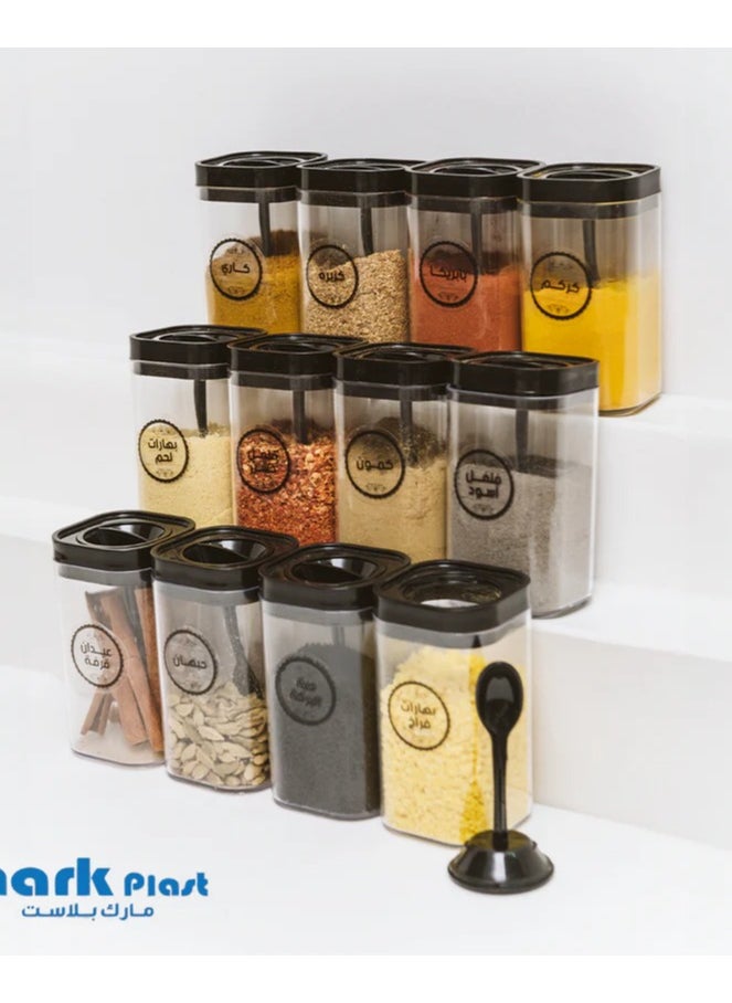 Generic 12-Pieces acrylic spices containers with Self-spoon 