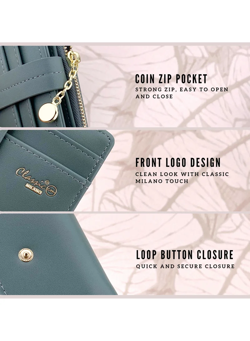 Classic Milano Grey (JFL-10-(2266)) Classic Milano Premium Faux Leather Wallet for Women with Loop Closure | Ladies Wallet Stylish Card Holder Purse | Slim Women's Wallet for Daily Use, Travel, and Gifting for Women | Best Price UAE