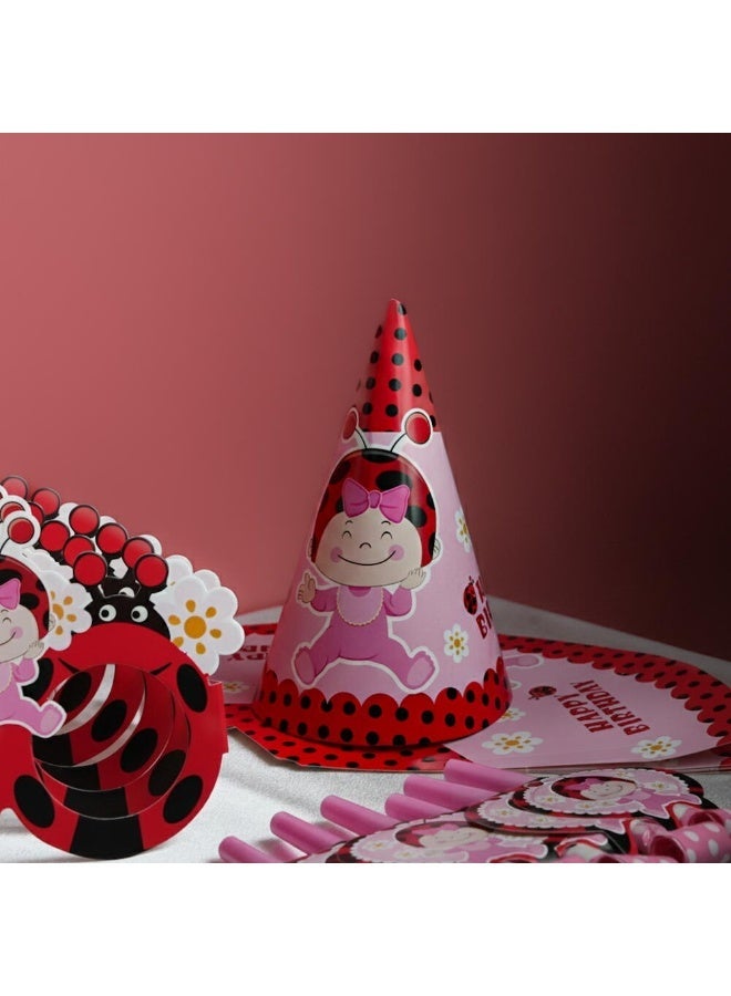 TOY GARDEN مجموعة لوازم حفلة عيد ميلاد خنفساء من توي جاردن لـ 6 ضيوف – أطباق، أكواب، قبعات، أقنعة، مصاصات وصفارات – زينة حفلة بموضوع كرتوني للاحتفال بالأطفال - Image 5