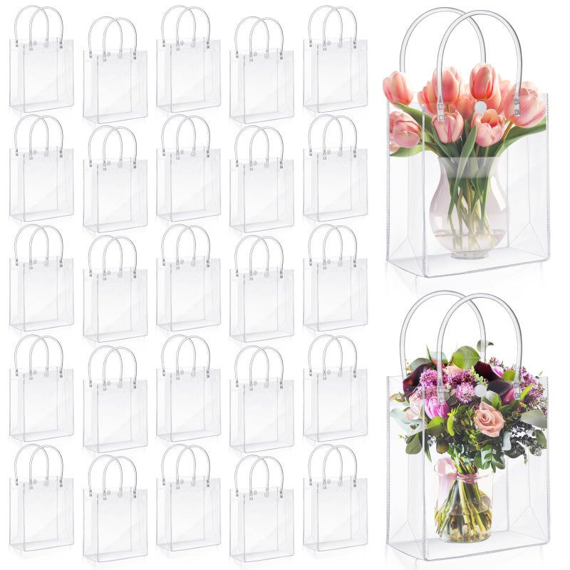 LEIFIDE 50pcs Clear Plastic Gift Bags with Handles PVC Reusable Transparent Totes Bags for Goodie Candy School Birthday Party51 x 59 x 27 Inch