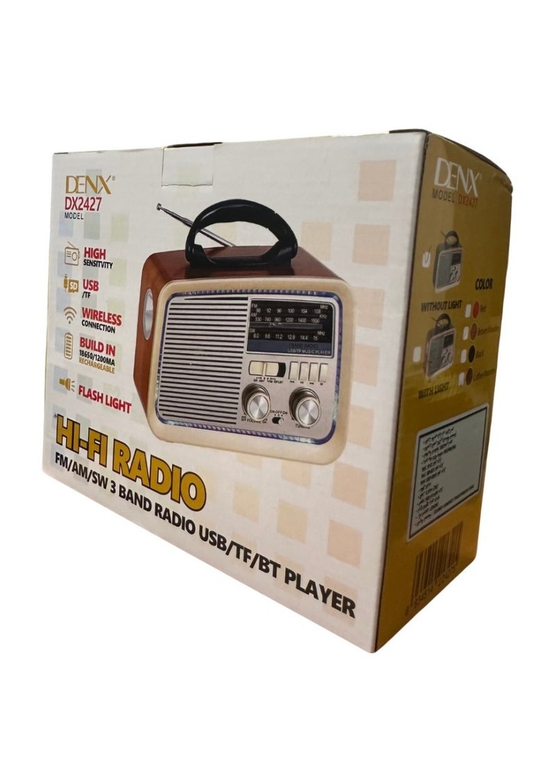ELTRAZONE - "Classic Portable Radio with Bluetooth Speaker: DENX/DX2427 Brand Dink's" - Image 1