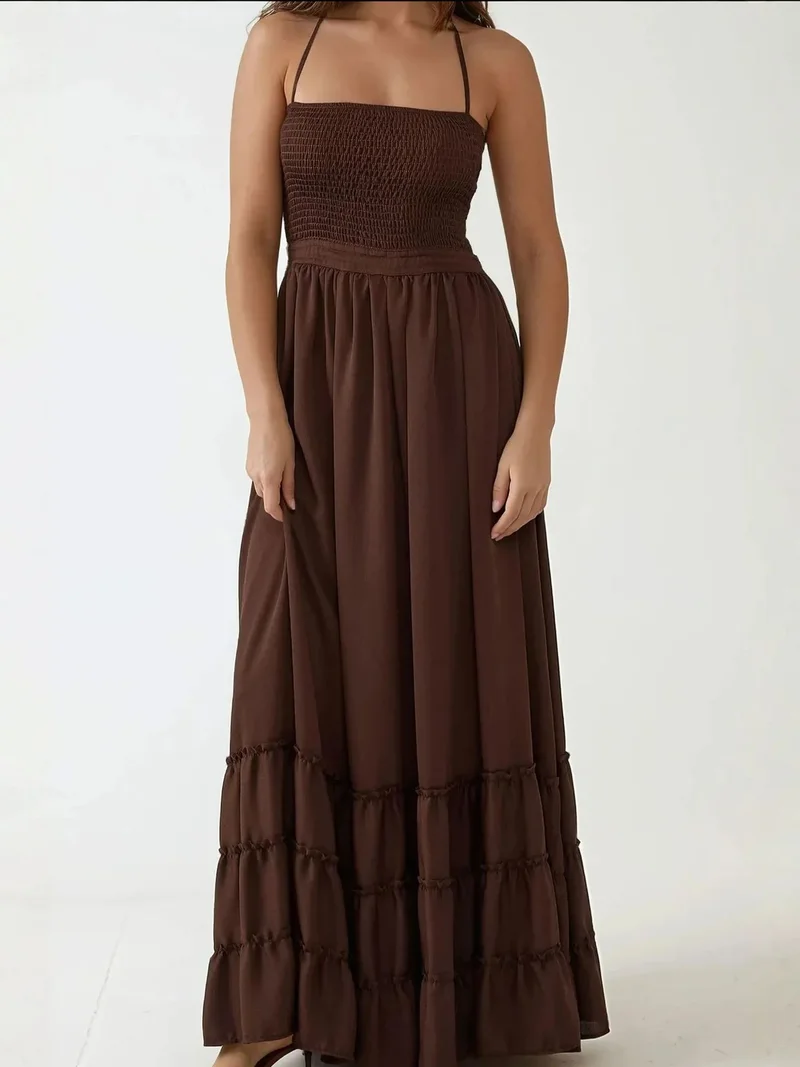 HICCUP Textured Maxi Dress with Square Collar