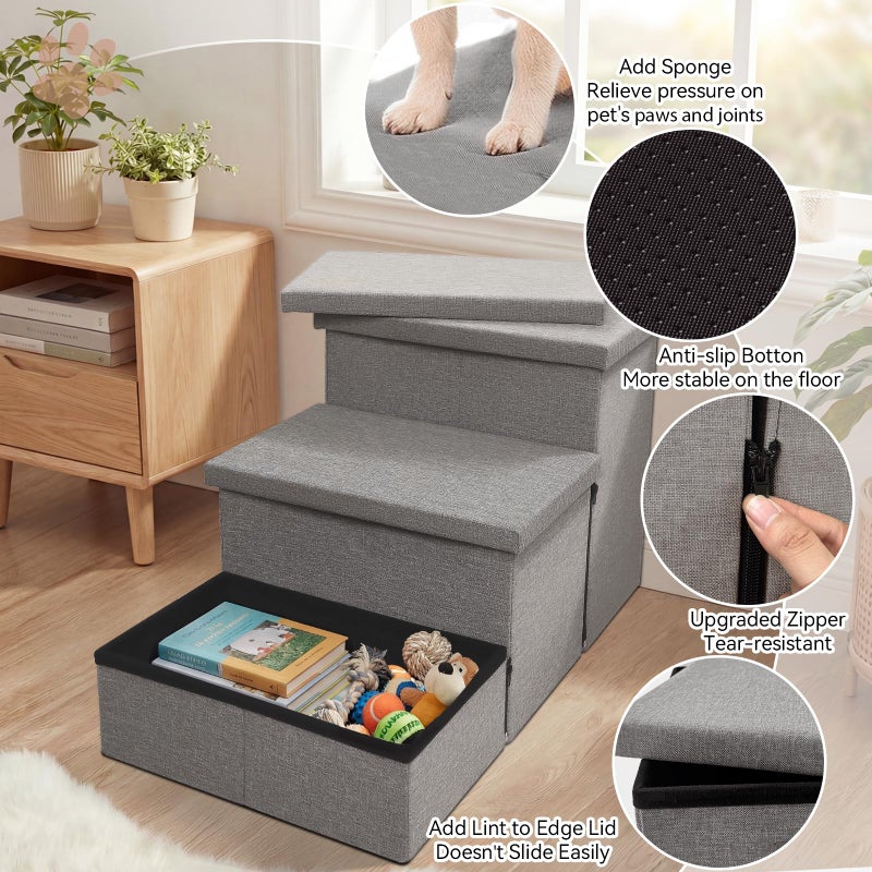 Zerbuger Dog Stairs 18" H, 3-Step Wider Dog Steps for High Beds Couch, Folding Storage Pet Stairs Gift for Small/Medium/Large Old Dogs Cats, Ramp for Climbing Car Up to 200 lbs, (Gray, with Condo) - Image 3