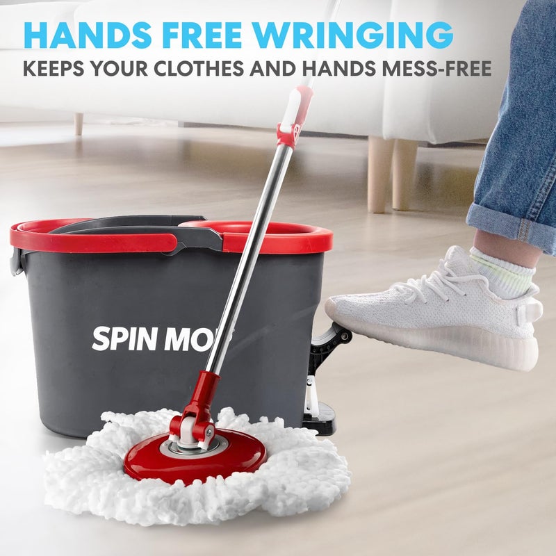 Simpli-Magic 79349 Spin Mop Cleaning System with 3 Microfiber Mop Heads, Red/GRAY,Red/Black - Image 3