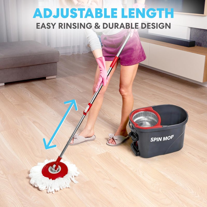 Simpli-Magic 79349 Spin Mop Cleaning System with 3 Microfiber Mop Heads, Red/GRAY,Red/Black - Image 2