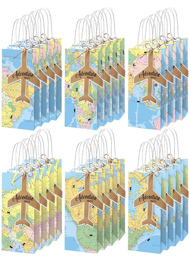 ojustbeok 24Pcs Travel Themed Party Favor Bags Graduation Gift Bag Travel The Map Party Supplies Decor Adventure Awaits Gift Paper Sacks Earth Day Wrapping Bag Earth Goodies Candy Treat Bag for Birthday Camping - Image 1