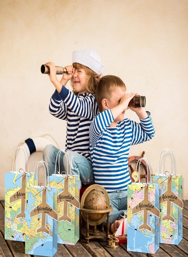 ojustbeok 24Pcs Travel Themed Party Favor Bags Graduation Gift Bag Travel The Map Party Supplies Decor Adventure Awaits Gift Paper Sacks Earth Day Wrapping Bag Earth Goodies Candy Treat Bag for Birthday Camping - Image 5