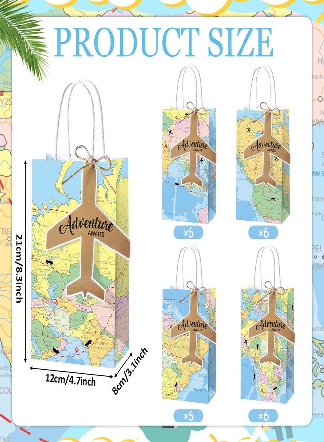 ojustbeok 24Pcs Travel Themed Party Favor Bags Graduation Gift Bag Travel The Map Party Supplies Decor Adventure Awaits Gift Paper Sacks Earth Day Wrapping Bag Earth Goodies Candy Treat Bag for Birthday Camping - Image 2