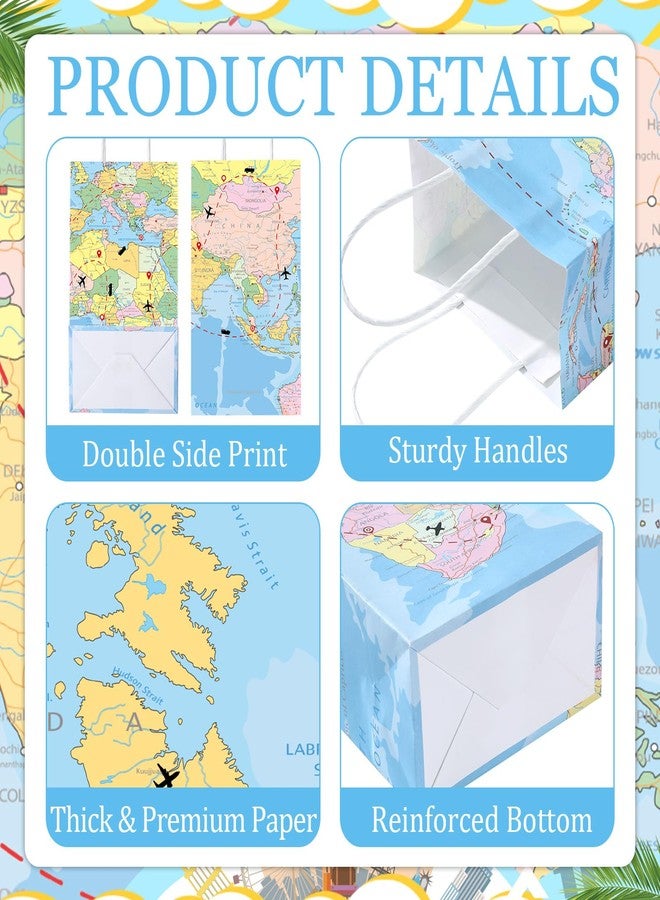 ojustbeok 24Pcs Travel Themed Party Favor Bags Graduation Gift Bag Travel The Map Party Supplies Decor Adventure Awaits Gift Paper Sacks Earth Day Wrapping Bag Earth Goodies Candy Treat Bag for Birthday Camping - Image 3
