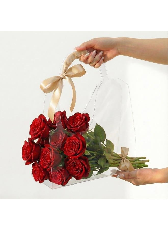 BBJ WRAPS Transparent Flower Bags For Bouquets, Creative PET Floral Gift Bags With Handle Perfect Florist Supplies Packaging For Flower Shops On Valentine's Day, Wedding, Mother's Day, Birthday Party - Image 1