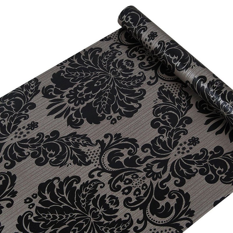 Black Damask Wallpaper Self Adhesive Shelf Vinyl Paper Peel and Stick Damask Wallpaper Roll Shelf Liner Cabinets Door Drawer Sticker 177 x 787 45cm x 2m