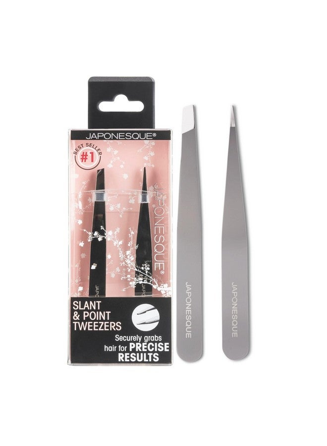 JAPONESQUE Slant and Point Tweezers Set, for Defining and Shaping Brows, Made with Hand-Sharpened Stainless, Ideal for Travel - Image 1