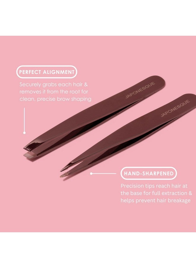 JAPONESQUE Slant and Point Tweezers Set, for Defining and Shaping Brows, Made with Hand-Sharpened Stainless, Ideal for Travel - Image 3