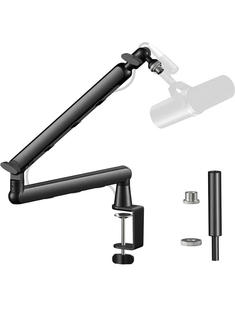 Uwals - Microphone Boom Arm, 360° Rotatable Mic Stand, Desk Low Profile Mic Arm Stand for streaming with Cable Management, Professional Microphone Holder, Mic Boom Arm Black - Image 1