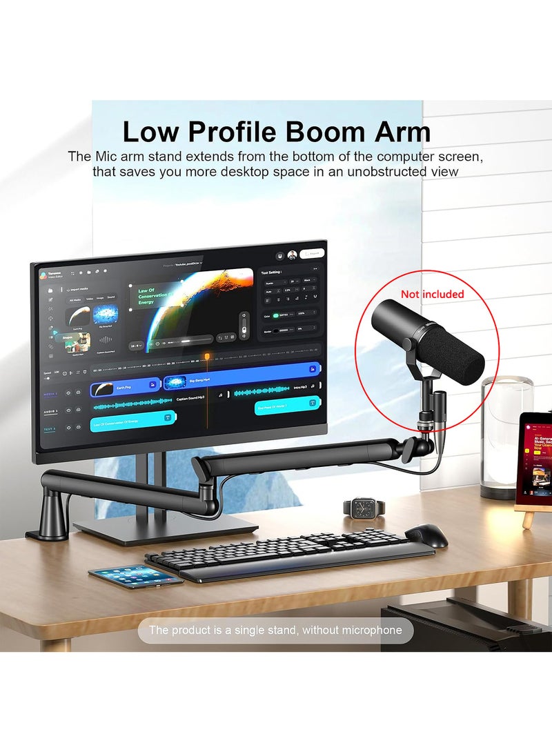 Uwals - Microphone Boom Arm, 360° Rotatable Mic Stand, Desk Low Profile Mic Arm Stand for streaming with Cable Management, Professional Microphone Holder, Mic Boom Arm Black - Image 1