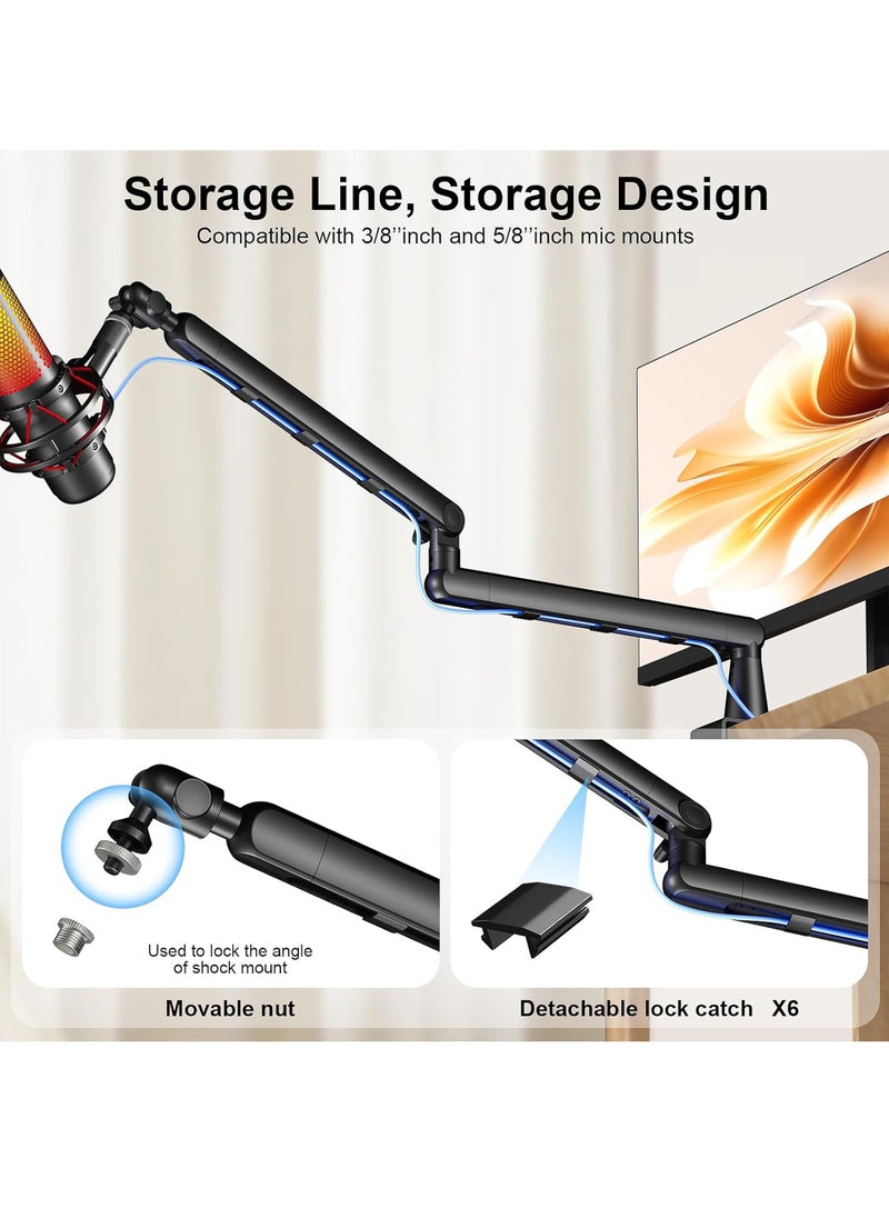 Uwals - Microphone Boom Arm, 360° Rotatable Mic Stand, Desk Low Profile Mic Arm Stand for streaming with Cable Management, Professional Microphone Holder, Mic Boom Arm Black - Image 1