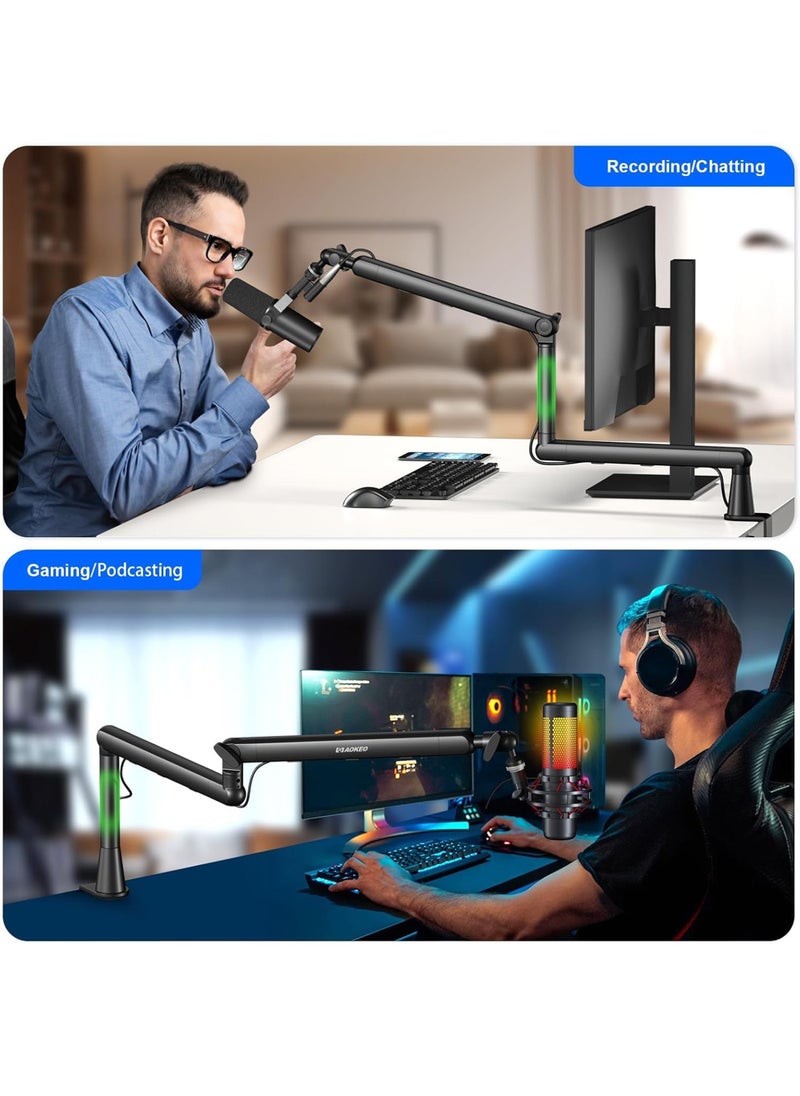 Uwals - Microphone Boom Arm, 360° Rotatable Mic Stand, Desk Low Profile Mic Arm Stand for streaming with Cable Management, Professional Microphone Holder, Mic Boom Arm Black - Image 1