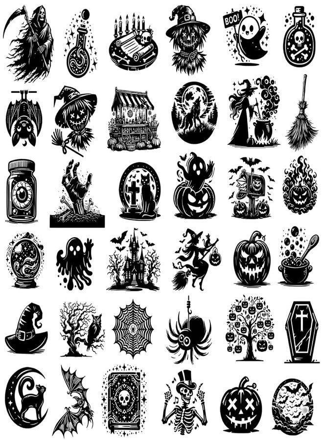 iMagitek 36 Pcs Black Halloween Stickers for Crafts Pumpkin Scarecrow Spider Web Black Cat Waterproof Decals for Halloween Decorations - Image 1