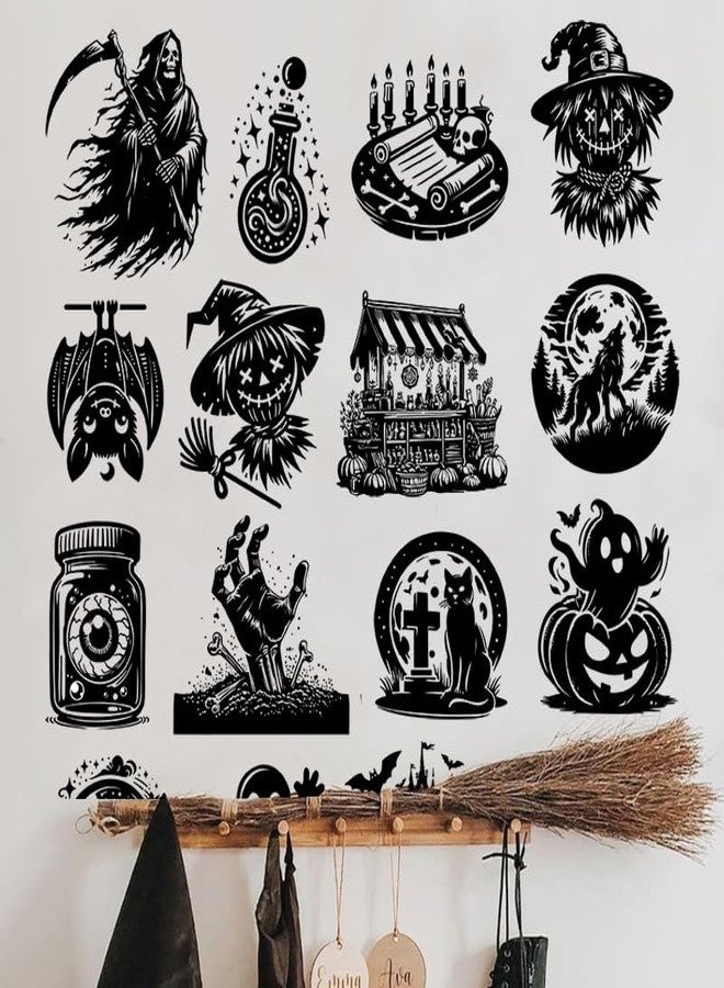 iMagitek 36 Pcs Black Halloween Stickers for Crafts Pumpkin Scarecrow Spider Web Black Cat Waterproof Decals for Halloween Decorations - Image 4