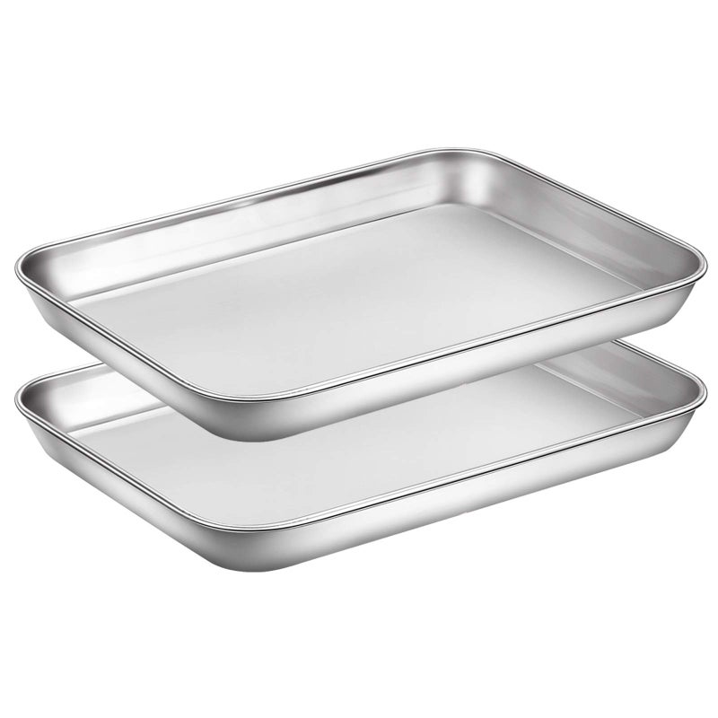 Wildone Baking Sheet Set of 2  Stainless Steel Cookie Sheet Baking Pan Size 9 x 7 x 1 inch Non Toxic  Heavy Duty  Mirror Finish  Rust Free  Easy Clean