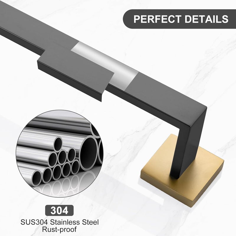 LUXIUR Towel Rod for Bathroom, 304 Grade Stainless Steel Towel Hanger for Wash Basin, Napkin Holder for Kitchen, Towel Bar, Gold Black - Image 5