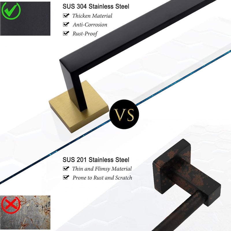 LUXIUR Towel Rod for Bathroom, 304 Grade Stainless Steel Towel Hanger for Wash Basin, Napkin Holder for Kitchen, Towel Bar, Gold Black - Image 4