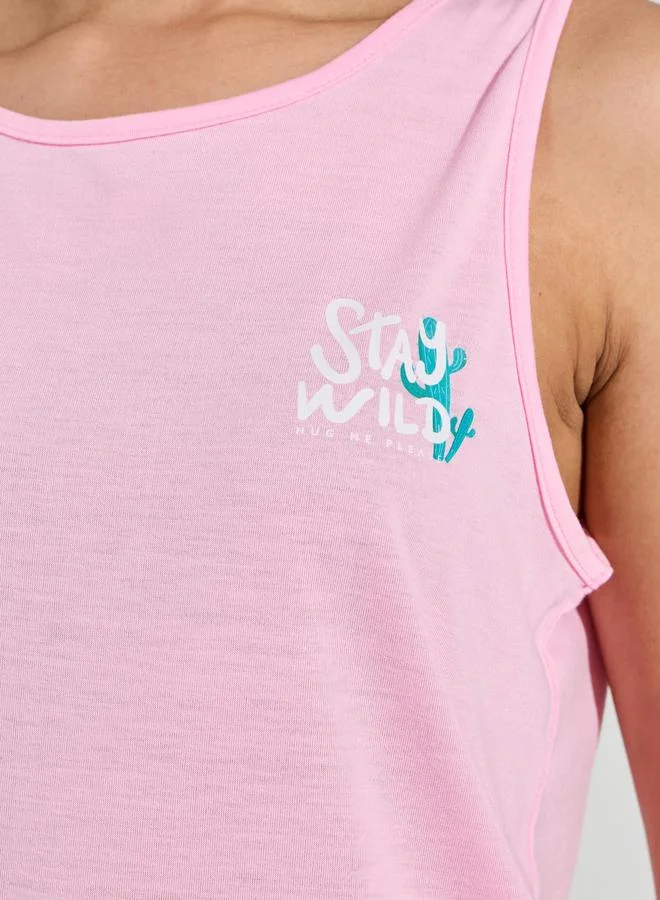 ستايلي Stay Wild Graphic Vest & Cactus Print Short Pyjama Set
