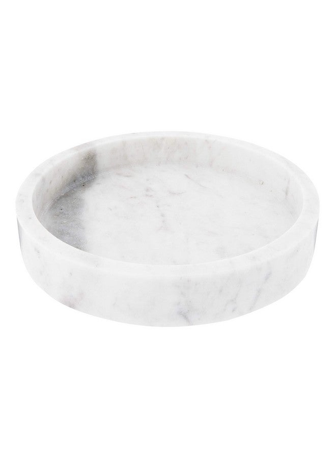 Creative Co-Op Minimalist Round Carved Marble Tray or Charcuterie Board, White, 8" - Image 1