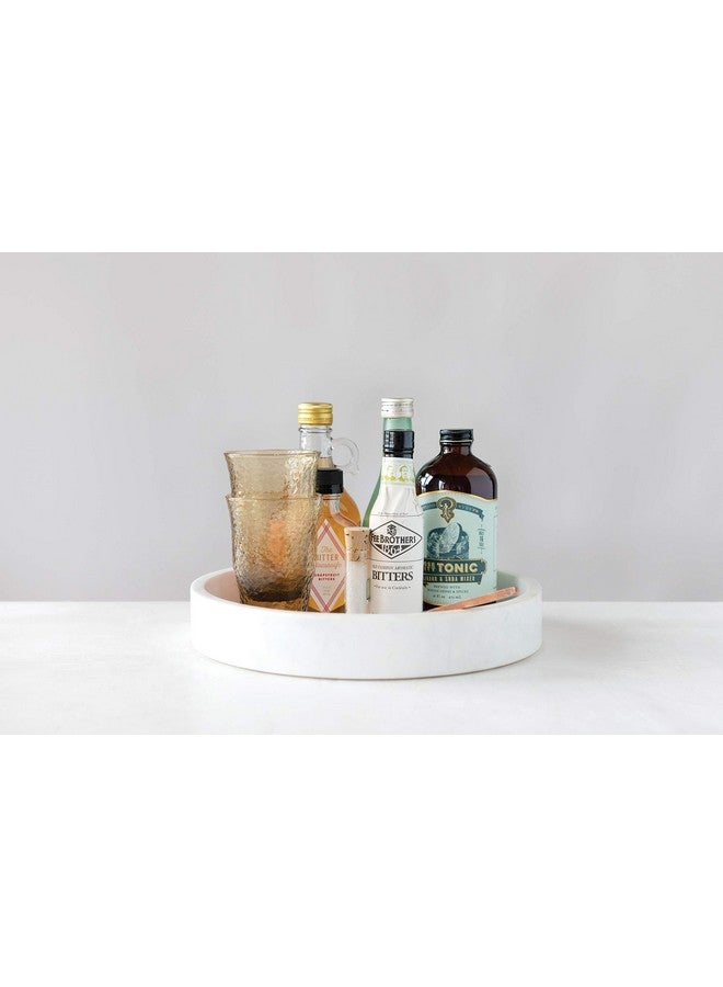 Creative Co-Op Minimalist Round Carved Marble Tray or Charcuterie Board, White, 8" - Image 2