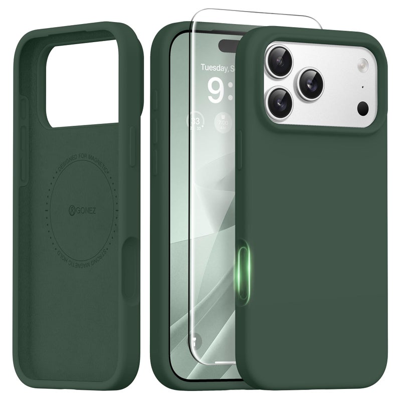 GONEZ Magnetic for iPhone 17 Pro Case Compatible with MagSafe AntiScratch Microfiber Lining Screen Protector Silicone Camera Control Shockproof Slim Phone Cover 63 inch Army Green - Image 3