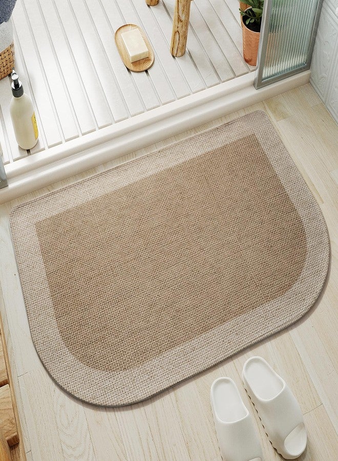 YDKGL Half Circle Bath Mat,Thin Bathroom Rugs Fit Under Door Quick Dry Non Slip Washable Bathroom Mat with Rubber Backing,Absorbent Woven Half Round Shower Rug, Brown Beige 16x24 - Image 1