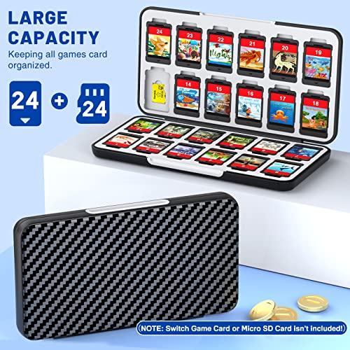 CYKOARMOR Game Card Case Holder for Nitendo Switch/Switch 2(2025) - Hard Shell Cartridge Case with 24 Game Slots & 24 Micro SD Card Slots, Portable Protective Organizer Traveler, Grey Black - Image 5
