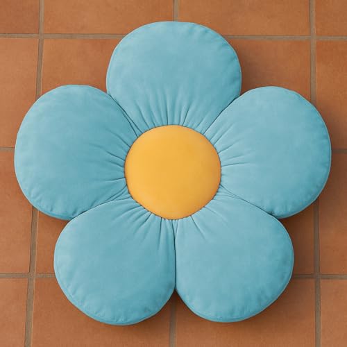 Peach Cuddle Flower Shaped Velvet Floor Cushion (16x16 inch, Light Blue) - Image 5
