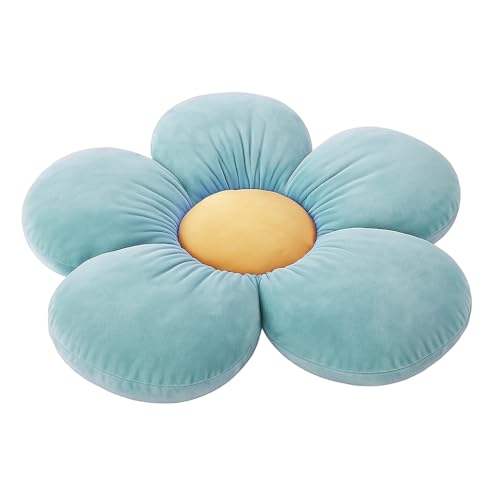 Peach Cuddle Flower Shaped Velvet Floor Cushion (16x16 inch, Light Blue) - Image 1