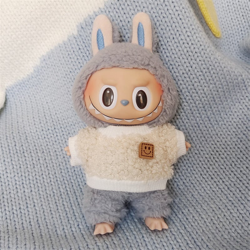 Labubu Doll Clothes Accessories Set Small Rice White Loop Velvet Sweatshirt Single Piece 