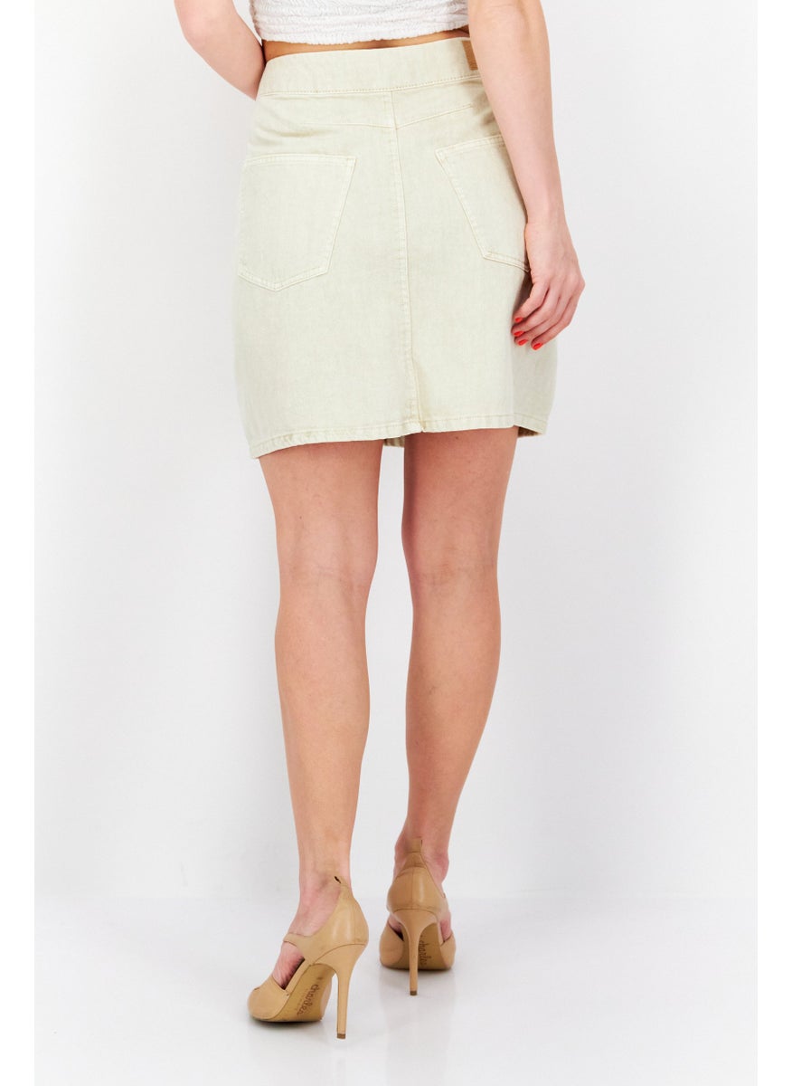 EDC Women Plain Denim Mini Skirt, Beige  - Image 3