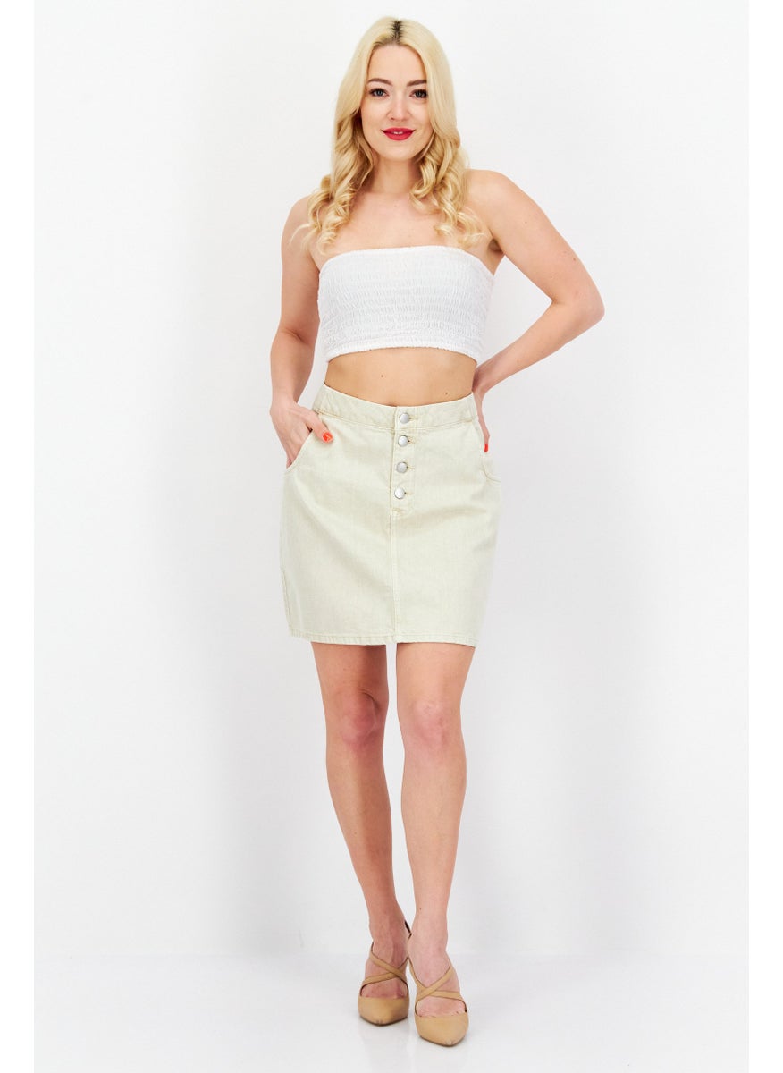EDC Women Plain Denim Mini Skirt, Beige  - Image 4