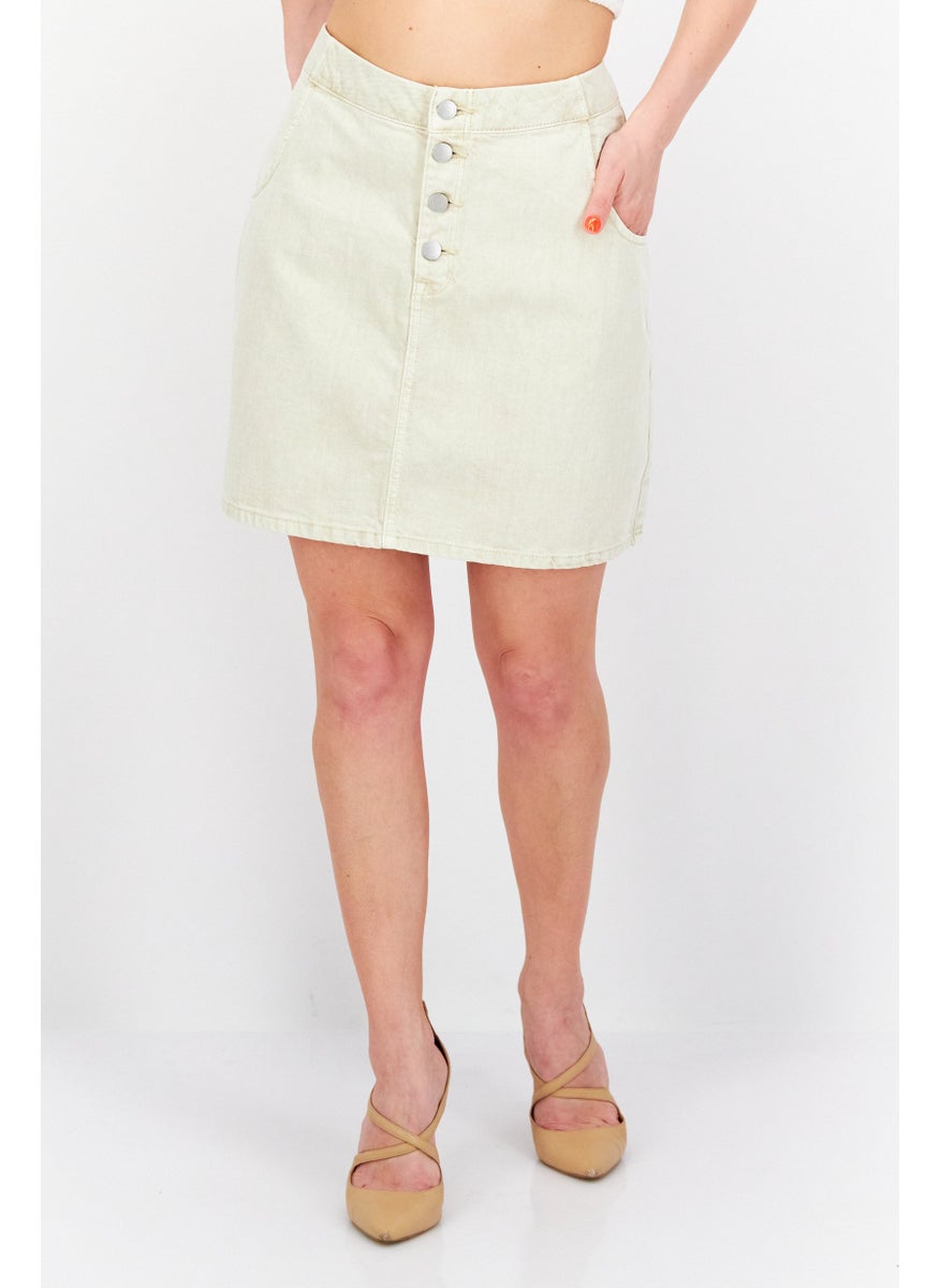 EDC Women Plain Denim Mini Skirt, Beige  - Image 1