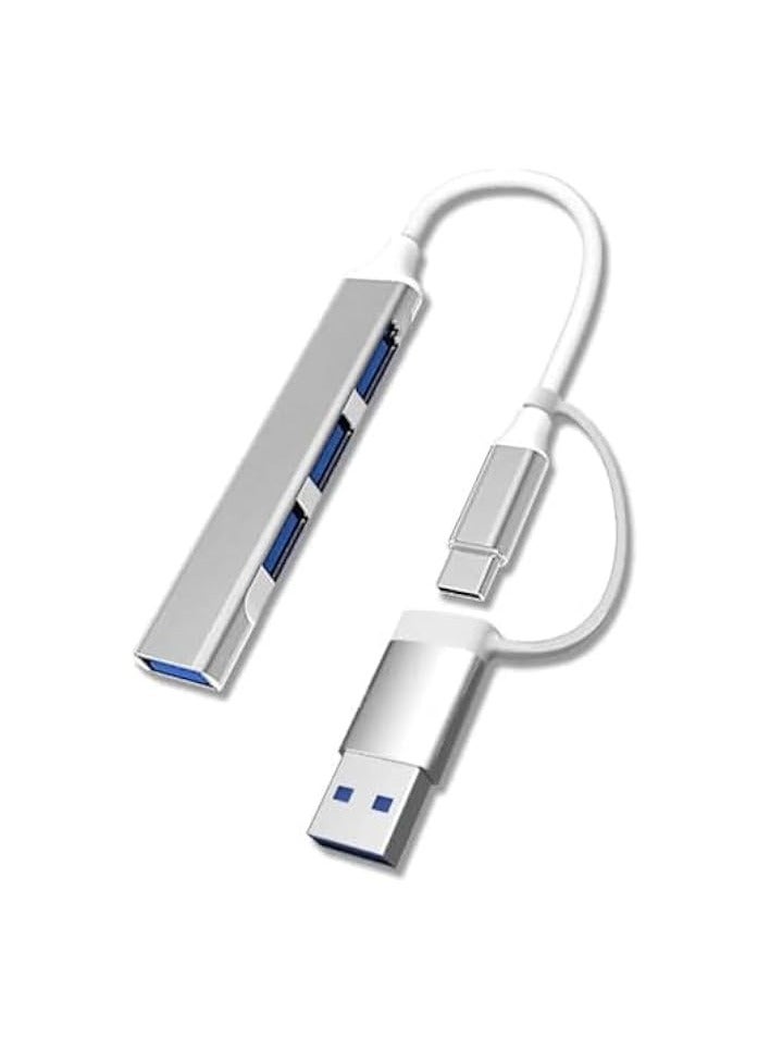 4-in-1 USB Hub Type C USB C Hub Type C to 4 Ports USB 3.0 Adapter for Laptop Accessories High-Speed 5Gbps USB Splitter Compatible with MacBook Pro/Air, iPad Pro, Dell, iMac,etc-Silver color