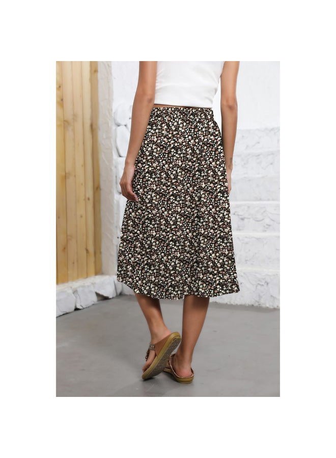 Witsmile Flowy Skirt Midi Length Elastic High Waist A-Line Skirt with Pockets Bohemia for Women 2025 Trendy(S-2XL), B-15 Black Print, XL - Image 2
