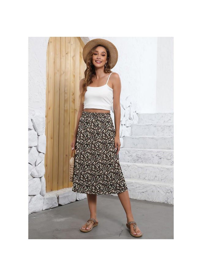 Witsmile Flowy Skirt Midi Length Elastic High Waist A-Line Skirt with Pockets Bohemia for Women 2025 Trendy(S-2XL), B-15 Black Print, XL - Image 5