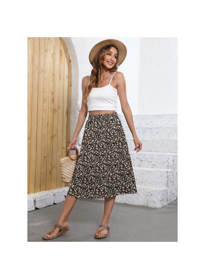 Witsmile Flowy Skirt Midi Length Elastic High Waist A-Line Skirt with Pockets Bohemia for Women 2025 Trendy(S-2XL), B-15 Black Print, XL - Image 4