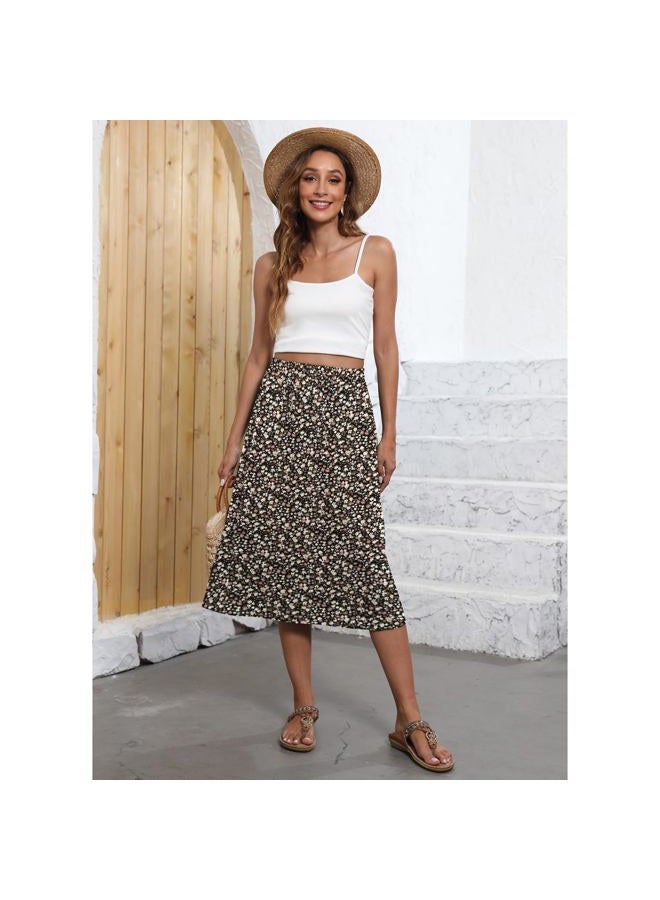 Witsmile Flowy Skirt Midi Length Elastic High Waist A-Line Skirt with Pockets Bohemia for Women 2025 Trendy(S-2XL), B-15 Black Print, XL - Image 3
