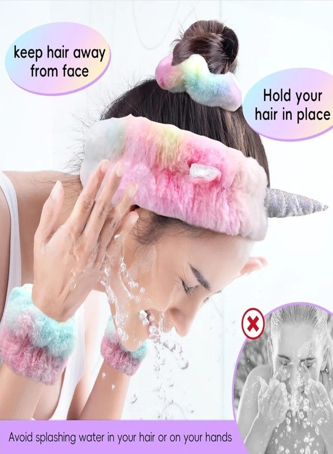 TheUrbanShop Pack of 2 Multicolour Unicorn Plush Fur Headband Sleep Masks for Girls Blindfold for Women Eye Masks for Facewash, Makeup Band, Exercise, Fur Sleep Band (Multicolor) - Image 3