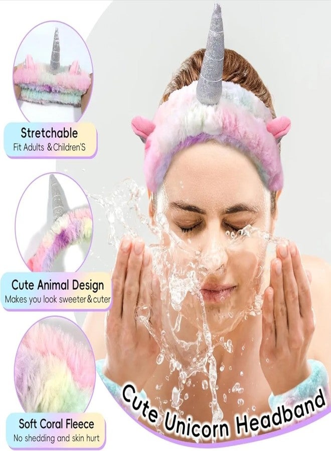 TheUrbanShop Pack of 2 Multicolour Unicorn Plush Fur Headband Sleep Masks for Girls Blindfold for Women Eye Masks for Facewash, Makeup Band, Exercise, Fur Sleep Band (Multicolor) - Image 4